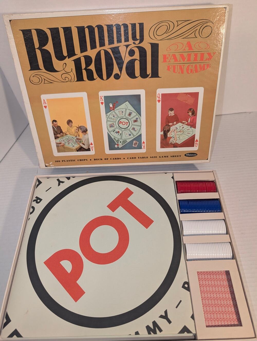 VTG 1965 In Box Complete Whitman Rummy Royal, Game Mat, 100 Chips Cards